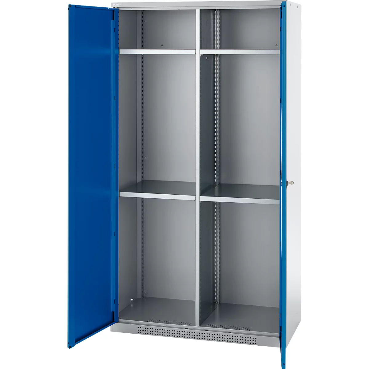 Schäfer Shop Genius Mehrzweckschrank FS, modular, indivuduell erweiterbar, Mittelwand, 4 Fachböden, bis 450 kg, B 1055 x T 520 x H 1950 mm, weißalu/enzianblau