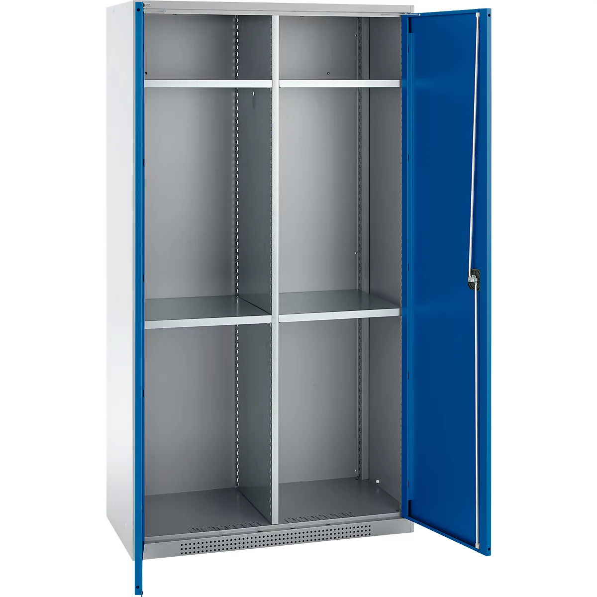 Schäfer Shop Genius Mehrzweckschrank FS, modular, indivuduell erweiterbar, Mittelwand, 4 Fachböden, bis 450 kg, B 1055 x T 520 x H 1950 mm, weißalu/enzianblau