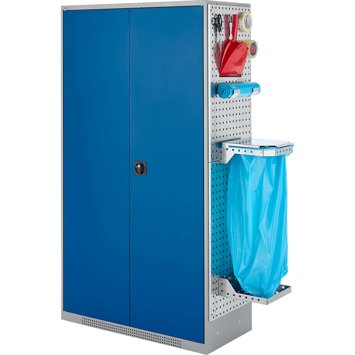 Schäfer Shop Genius Mehrzweckschrank FS, modular, indivuduell erweiterbar, Mittelwand, 4 Fachböden, bis 450 kg, B 1055 x T 520 x H 1950 mm, weißalu/enzianblau