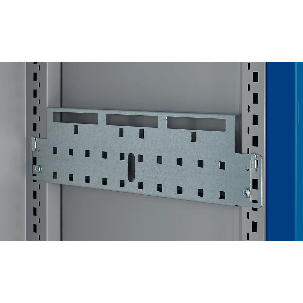 Schäfer Shop Genius Mehrzweckschrank FS, modular, indivuduell erweiterbar, Mittelwand, 4 Fachböden, bis 450 kg, B 1055 x T 520 x H 1950 mm, weißalu/enzianblau