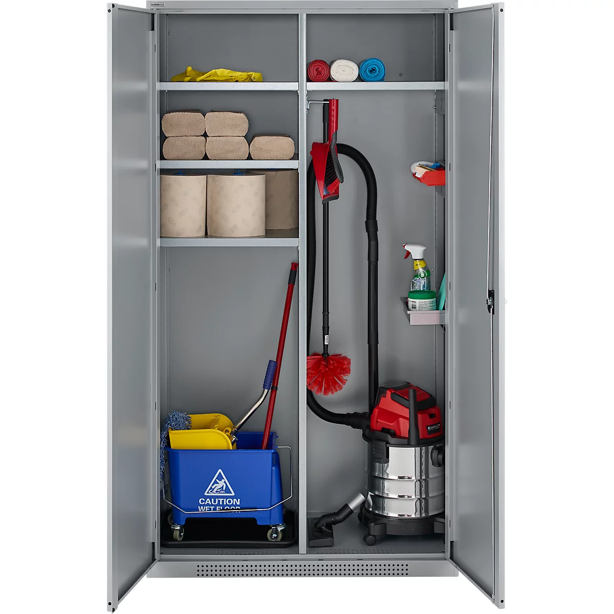 Schäfer Shop Genius Mehrzweckschrank FS, modular, indivuduell erweiterbar, Mittelwand, 4 Fachböden, bis 450 kg, B 1055 x T 520 x H 1950 mm, weißalu/weißalu