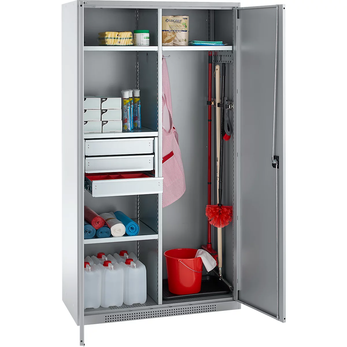 Schäfer Shop Genius Mehrzweckschrank FS, modular, indivuduell erweiterbar, Mittelwand, 4 Fachböden, bis 450 kg, B 1055 x T 520 x H 1950 mm, weißalu/weißalu