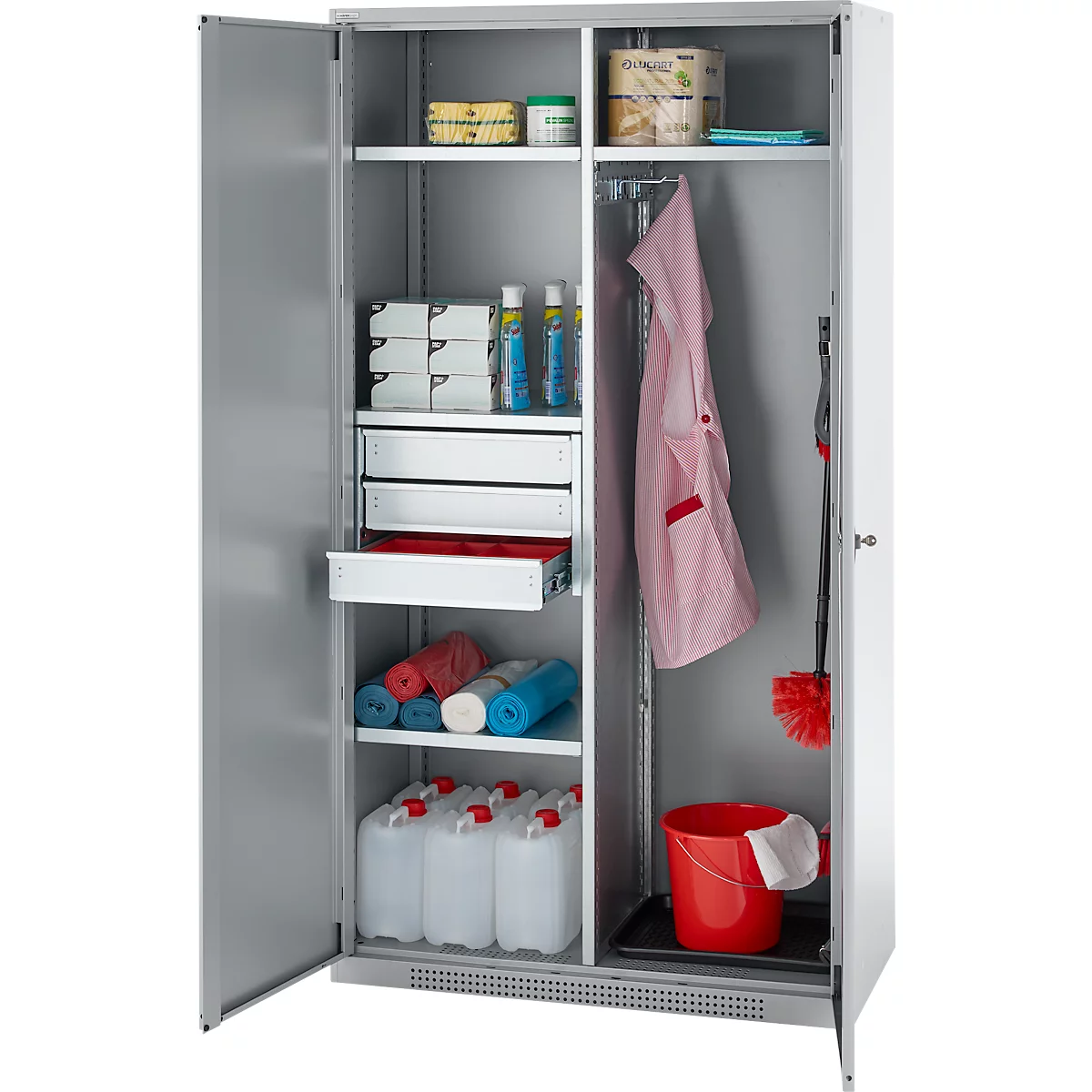 Schäfer Shop Genius Mehrzweckschrank FS, modular, indivuduell erweiterbar, Mittelwand, 4 Fachböden, bis 450 kg, B 1055 x T 520 x H 1950 mm, weißalu/weißalu