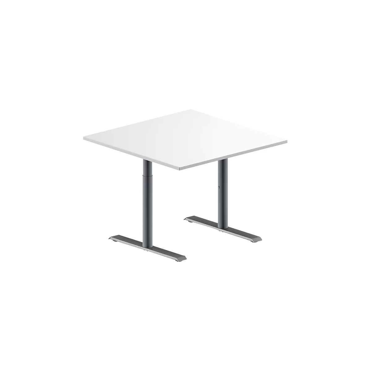 Schäfer Shop Genius Mesa adicional MODENA FLEX, ajustable en altura, cuadrada, pata en T de tubo redondo, An 1000 x P 1000 mm, blanco