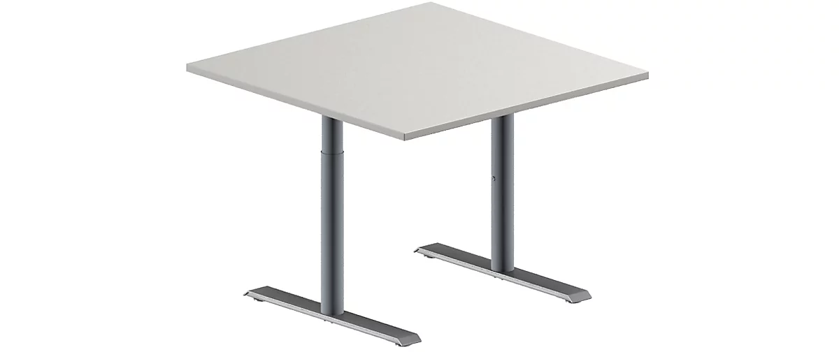 Schäfer Shop Genius Mesa adicional MODENA FLEX, ajustable en altura, cuadrada, pata en T de tubo redondo, An 1000 x P 1000 mm, gris luminoso