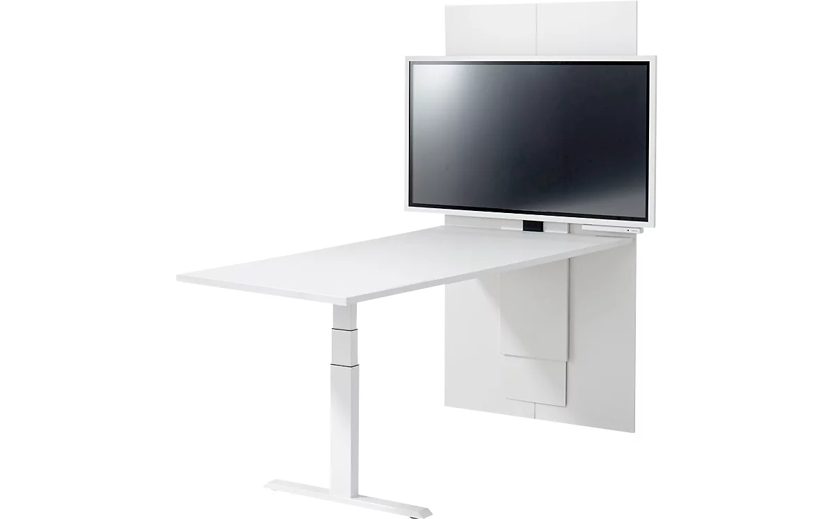 Schäfer Shop Genius Mesa de reuniones HV Basic, ajustable en altura eléctr. 2 niveles, sin monitor, An 1800, blanco