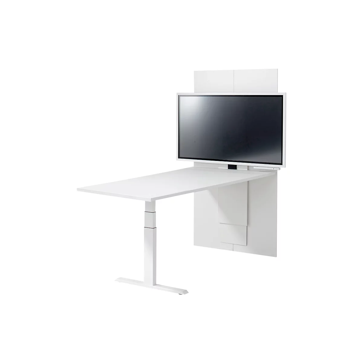 Schäfer Shop Genius Mesa de reuniones HV Basic, ajustable en altura eléctr. 2 niveles, sin monitor, An 1800, blanco