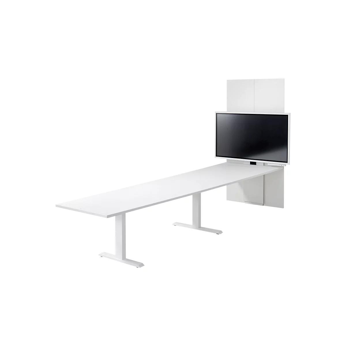 Schäfer Shop Genius Mesa de reuniones HV Basic, ajustable en altura eléctr. 2 niveles, sin monitor, An 3600, blanco