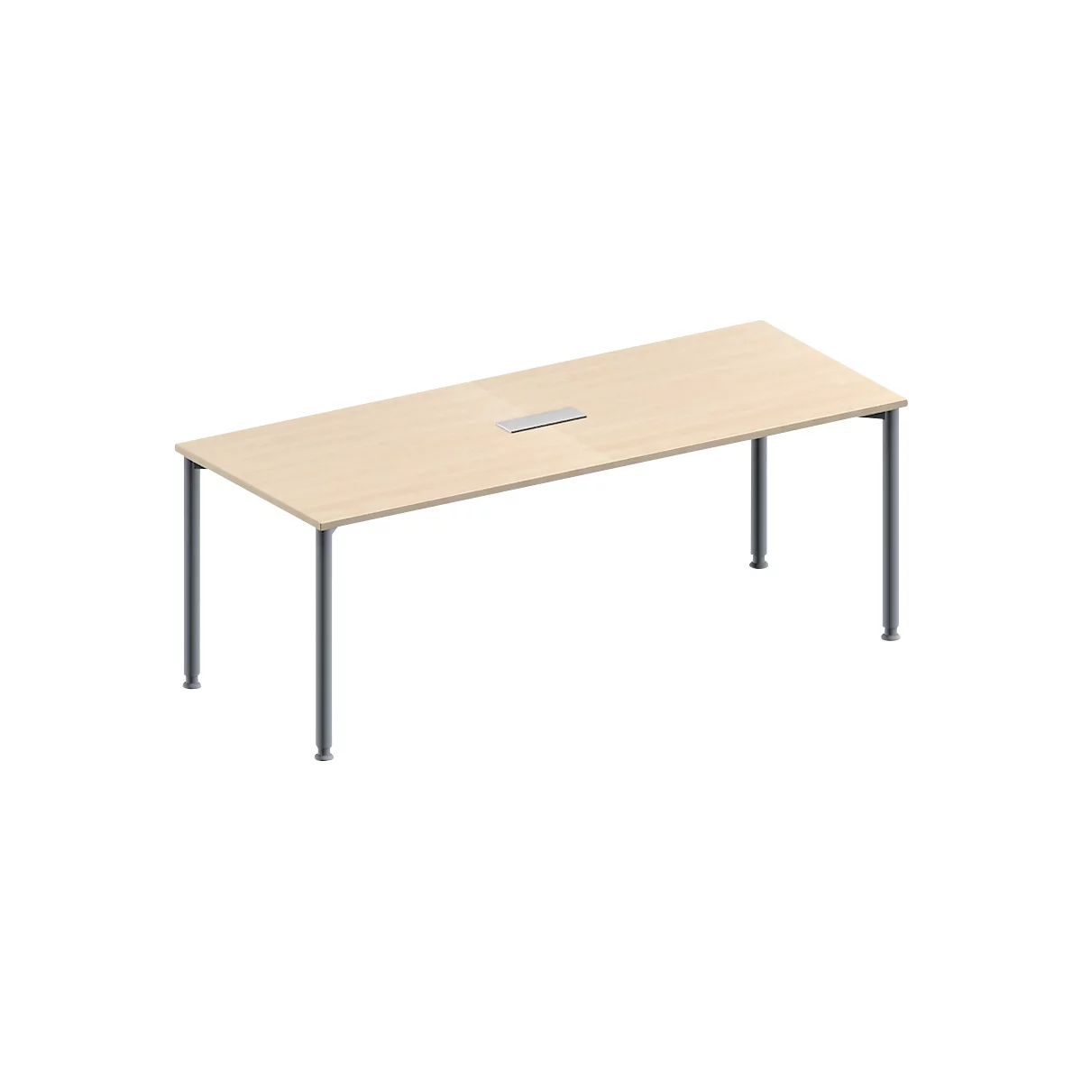 Schäfer Shop Genius Mesa de reuniones MODENA FLEX, ajustable en altura, cuadro de conexión de 3 tomas, forma rectangular, 4 patas de tubo redondo, An 2000 x P 800 mm, acabado en arce