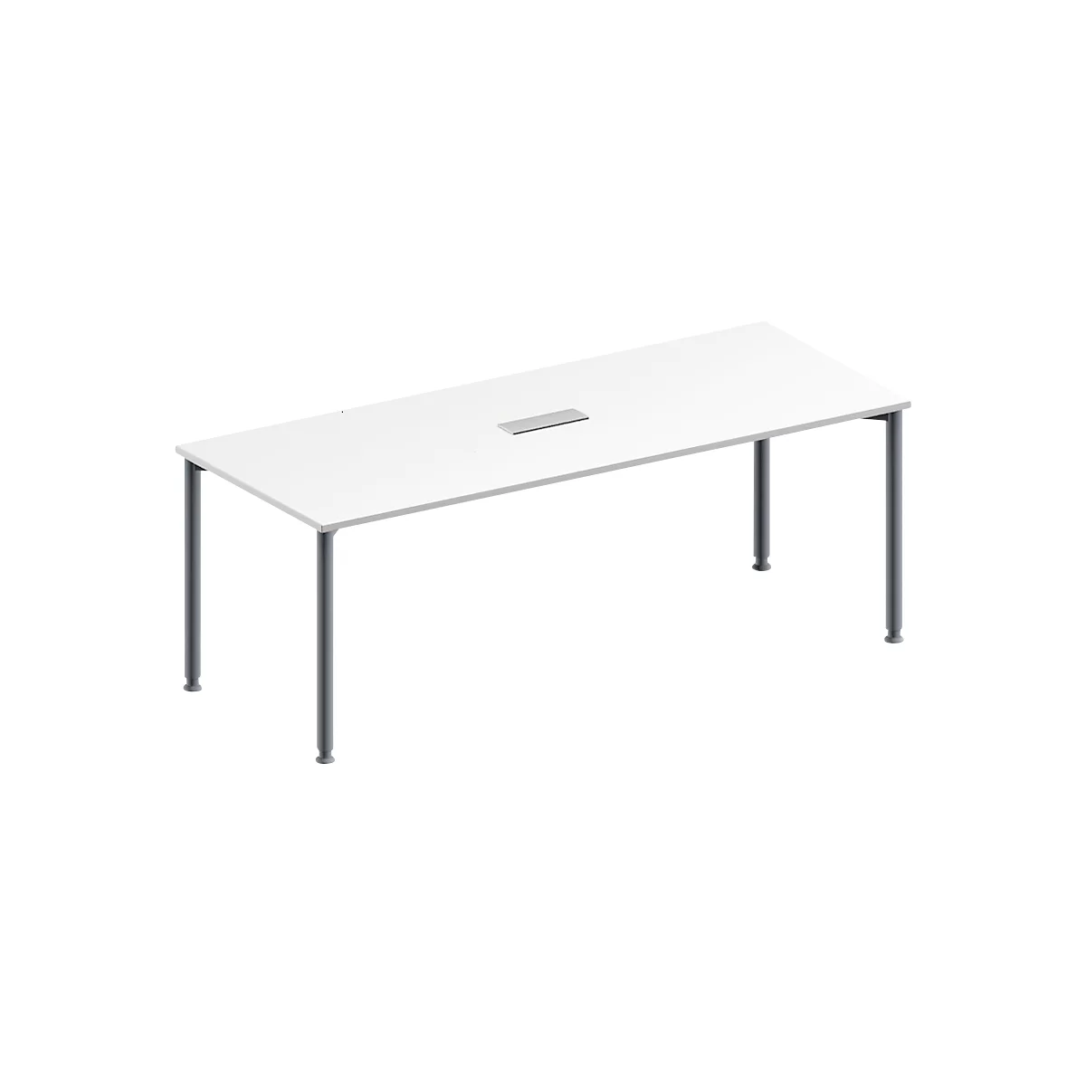 Schäfer Shop Genius Mesa de reuniones MODENA FLEX, ajustable en altura, cuadro de conexión de 3 tomas, forma rectangular, 4 patas de tubo redondo, An 2000 x P 800 mm, blanco