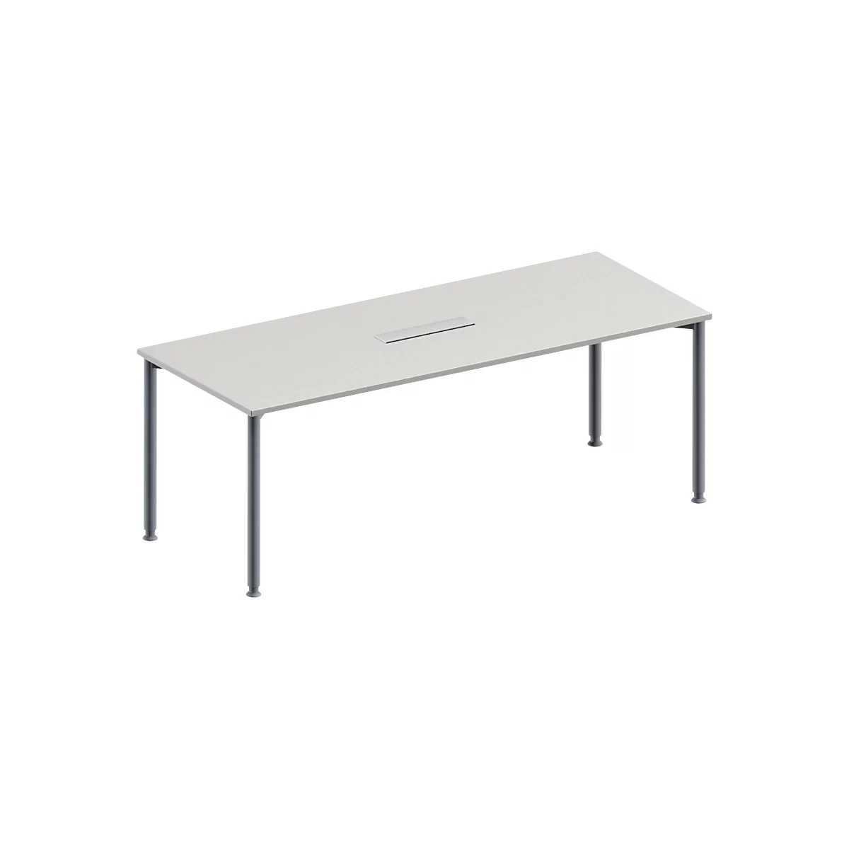 Schäfer Shop Genius Mesa de reuniones MODENA FLEX, ajustable en altura, cuadro de conexión de 6 tomas, forma rectangular, 4 patas de tubo redondo, An 2000 x P 800 mm, gris luminoso