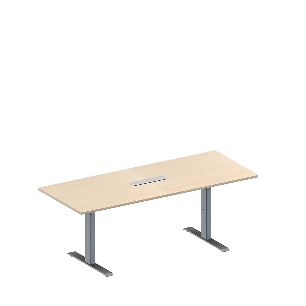 Schäfer Shop Genius Mesa de reuniones MODENA FLEX, ajustable en altura, cuadro de conexión de 6 tomas, rectangular, pata en T, An 2000 x P 800 mm, acabado en arce