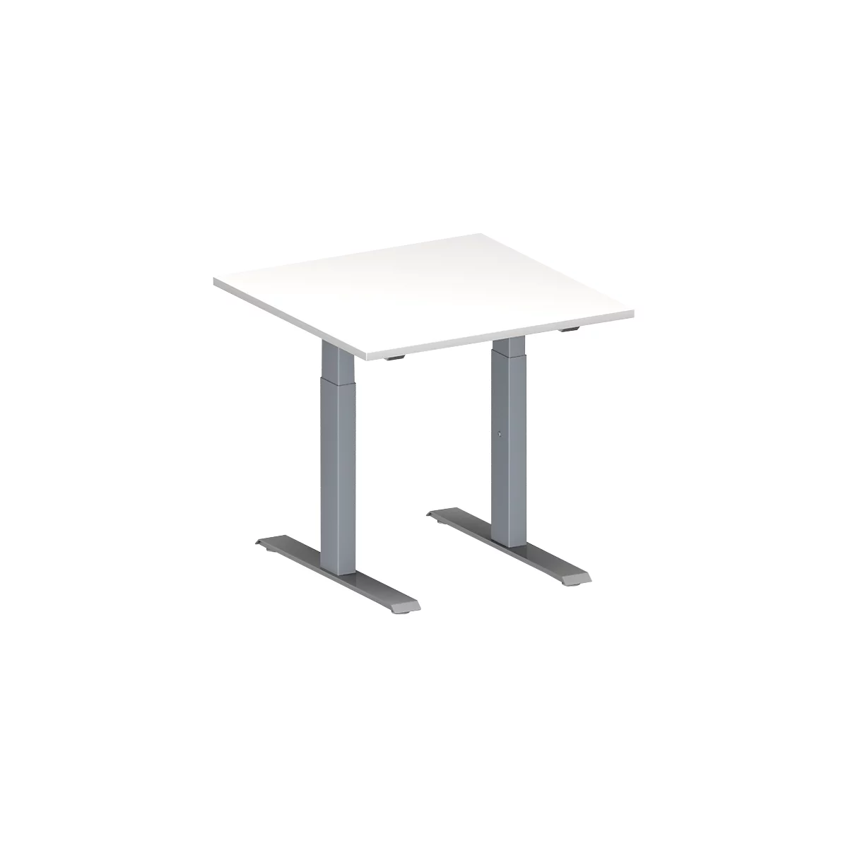 Schäfer Shop Genius Mesa de reuniones MODENA FLEX, ajustable en altura, forma cuadrada, pata en T de tubo rectangular, An 800 x P 800 mm, blanco