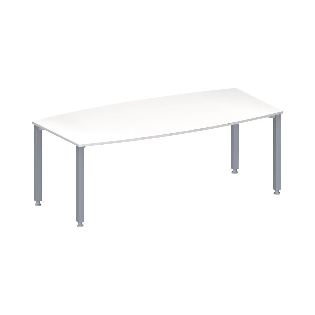 Schäfer Shop Genius Mesa de reuniones MODENA FLEX, ajustable en altura, forma de barca, 4 patas de tubo cuadrado, An 2000 x P 1000/800 mm, sin cuadro de conexión, blanco