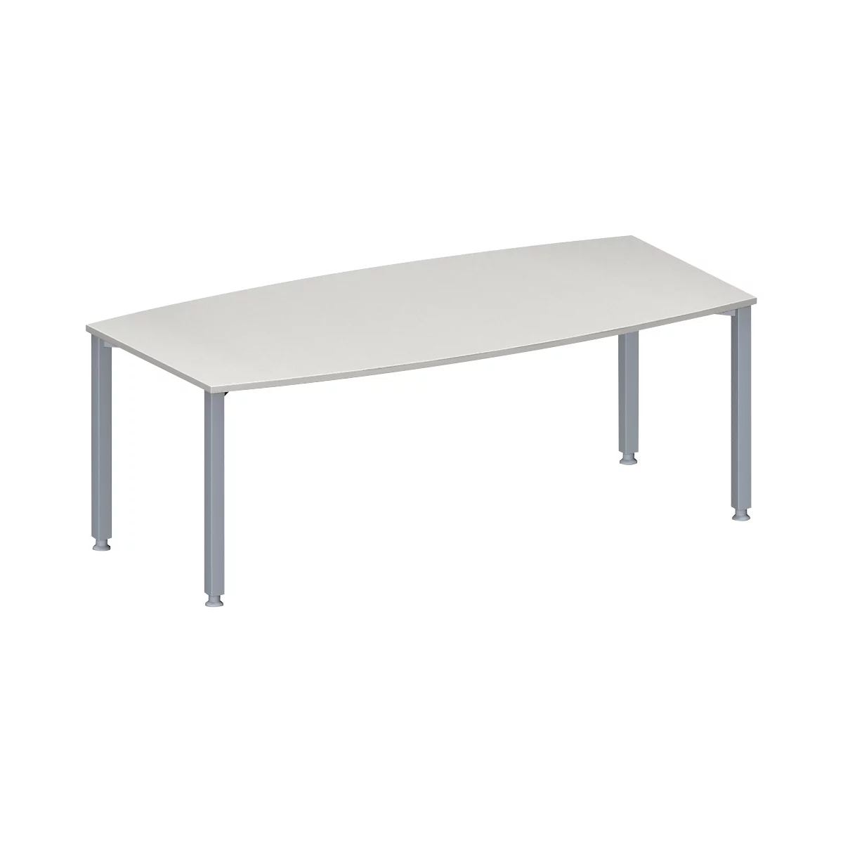 Schäfer Shop Genius Mesa de reuniones MODENA FLEX, ajustable en altura, forma de barca, 4 patas de tubo cuadrado, An 2000 x P 1000/800 mm, sin cuadro de conexión, gris luminoso