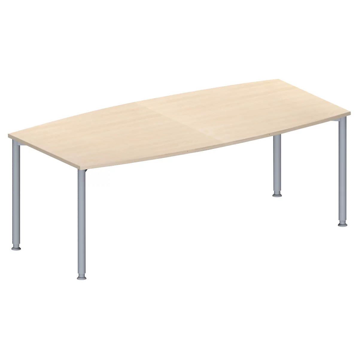 Schäfer Shop Genius Mesa de reuniones MODENA FLEX, ajustable en altura, forma de barca, 4 patas de tubo redondo, An 2000 x P 1000/800 mm, sin cuadro de conexión, acabado en arce