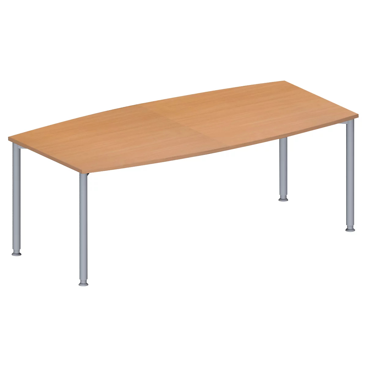 Schäfer Shop Genius Mesa de reuniones MODENA FLEX, ajustable en altura, forma de barca, 4 patas de tubo redondo, An 2000 x P 1000/800 mm, sin cuadro de conexión, acabado en haya