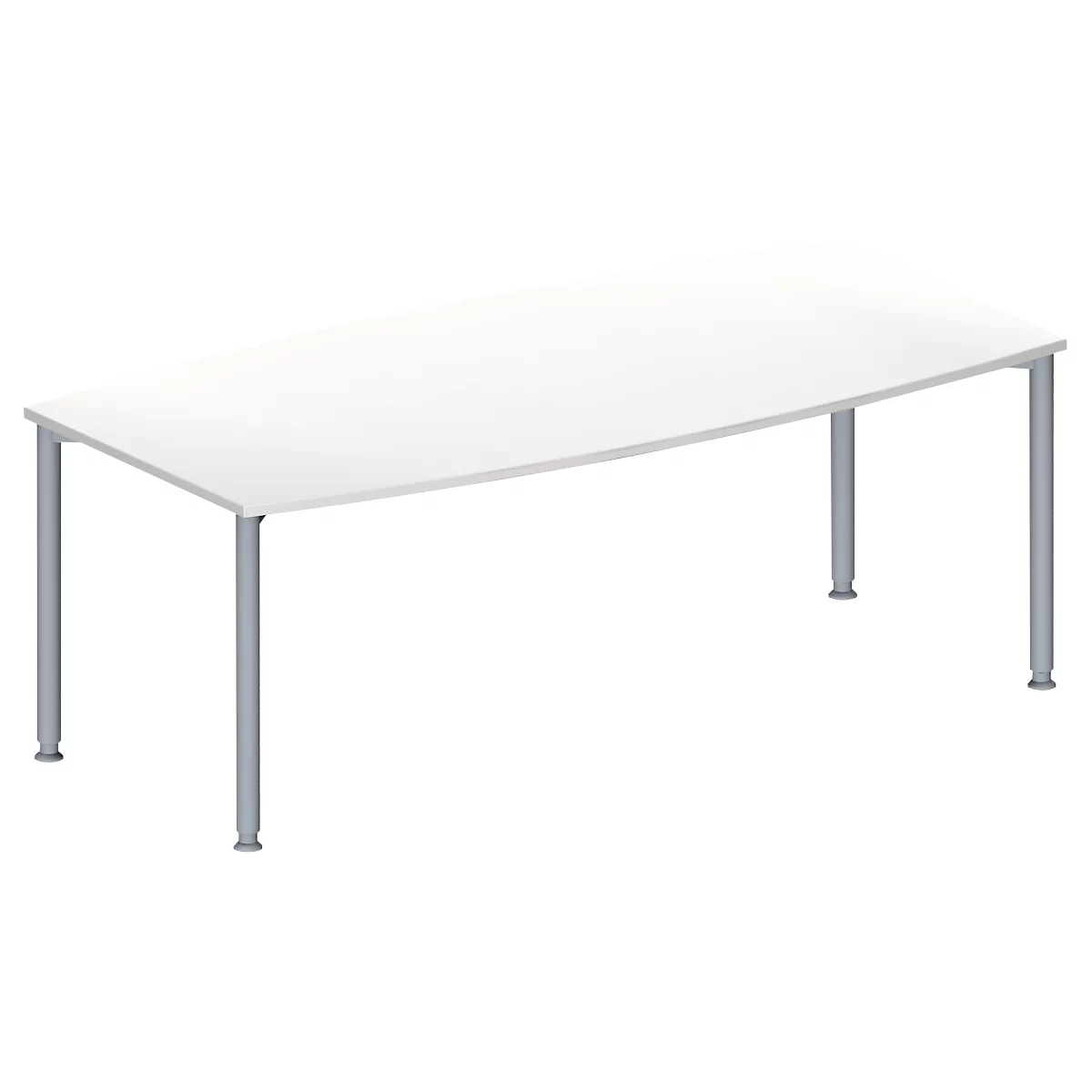 Schäfer Shop Genius Mesa de reuniones MODENA FLEX, ajustable en altura, forma de barca, 4 patas de tubo redondo, An 2000 x P 1000/800 mm, sin cuadro de conexión, blanco