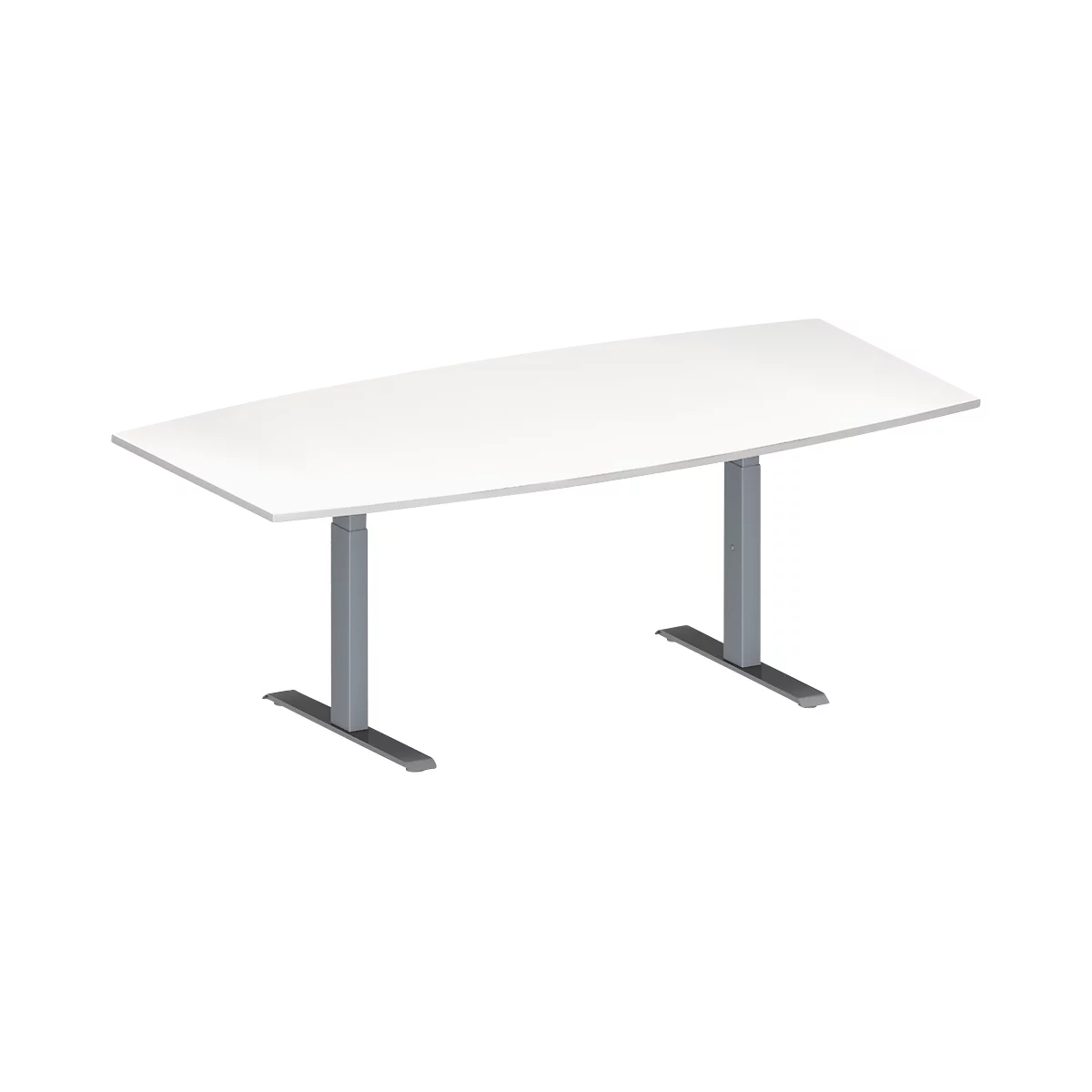 Schäfer Shop Genius Mesa de reuniones MODENA FLEX, ajustable en altura, forma de barca, pata en T de tubo rectangular, An 2000 x P 1000/800 mm, blanco