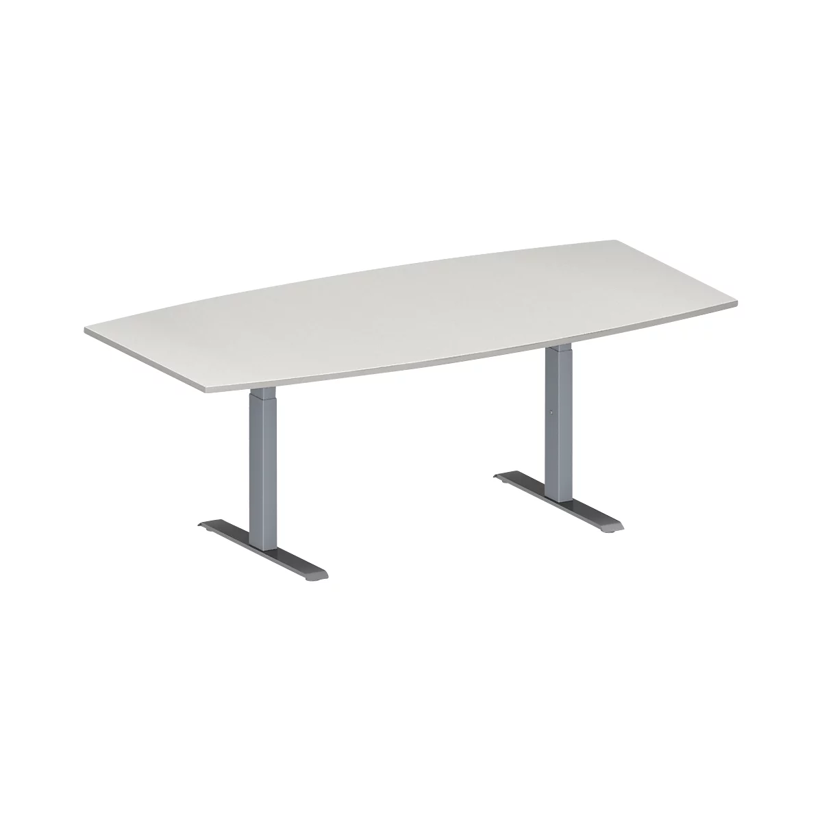 Schäfer Shop Genius Mesa de reuniones MODENA FLEX, ajustable en altura, forma de barca, pata en T de tubo rectangular, An 2000 x P 1000/800 mm, gris luminoso