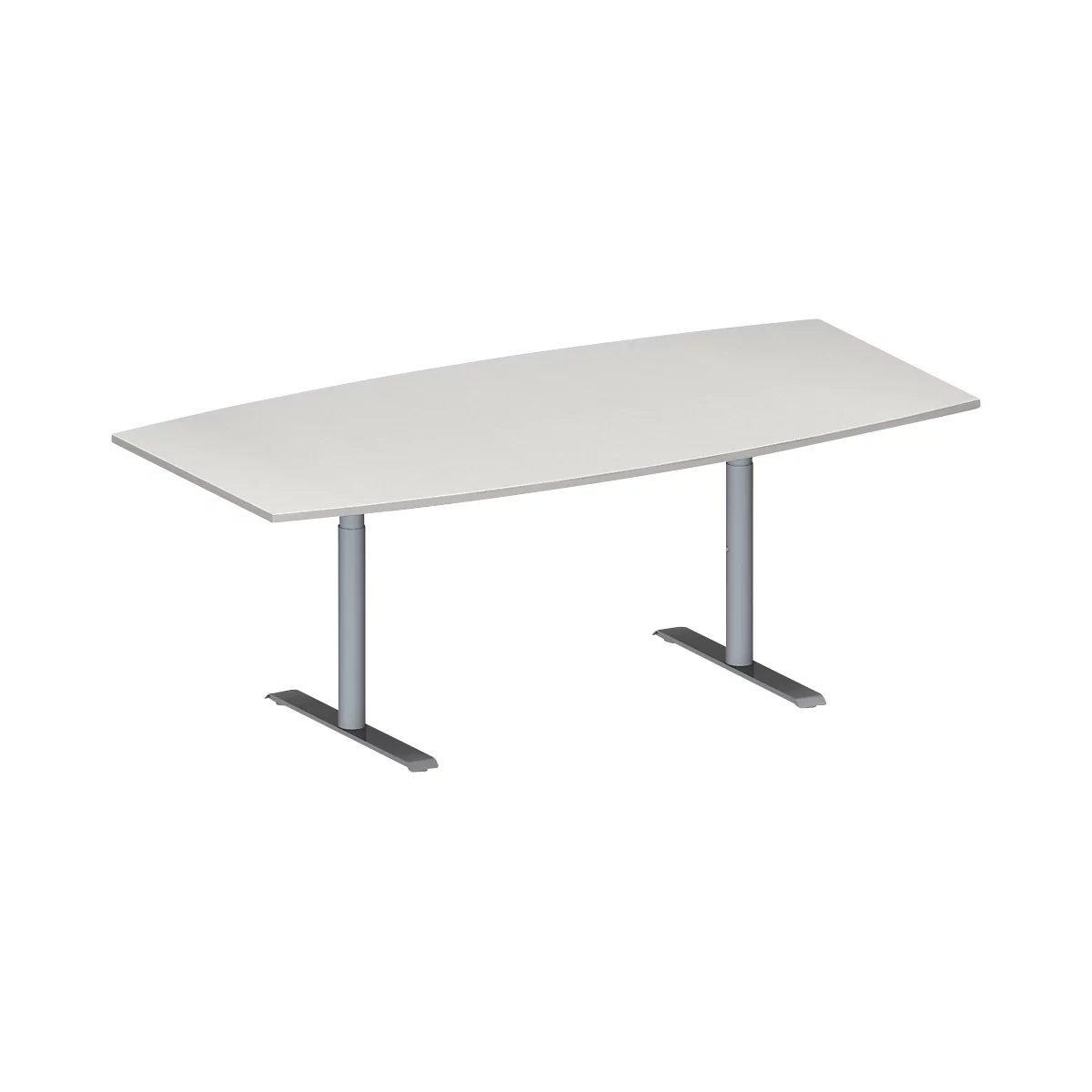 Schäfer Shop Genius Mesa de reuniones MODENA FLEX, ajustable en altura, forma de barca, pata en T de tubo redondo, An 2000 x P 1000/800 mm, gris luminoso