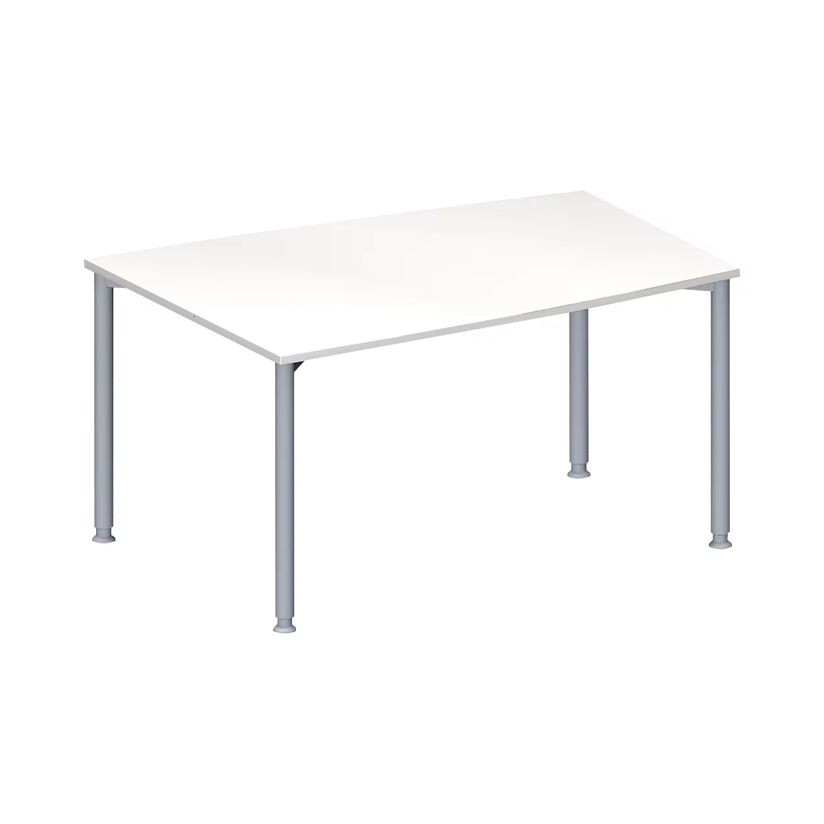 Schäfer Shop Genius Mesa de reuniones MODENA FLEX, ajustable en altura, forma de tonel, 4 patas de tubo redondo, An 1400 x P 1000 mm, blanco