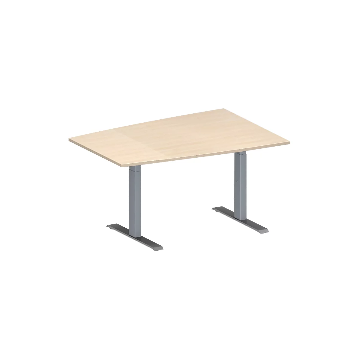 Schäfer Shop Genius Mesa de reuniones MODENA FLEX, ajustable en altura, forma de tonel, pata en T de tubo rectangular, An 1400 x P 1000 mm, acabado en arce