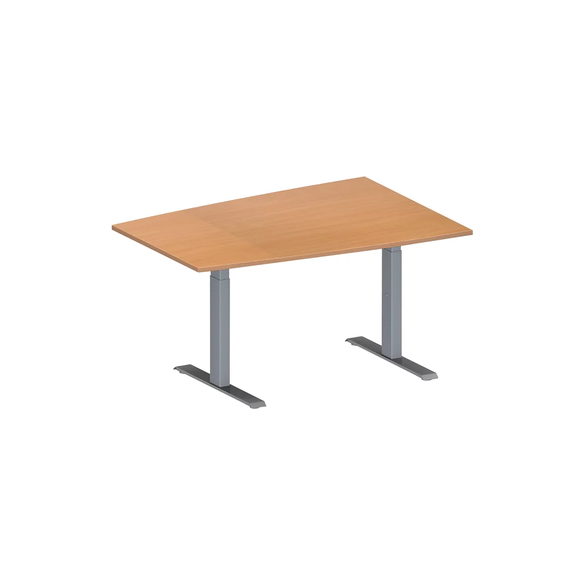 Schäfer Shop Genius Mesa de reuniones MODENA FLEX, ajustable en altura, forma de tonel, pata en T de tubo rectangular, An 1400 x P 1000 mm, acabado en haya