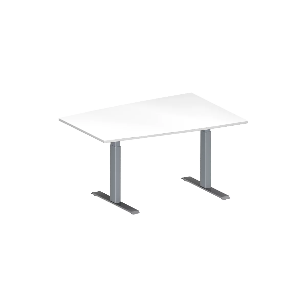 Schäfer Shop Genius Mesa de reuniones MODENA FLEX, ajustable en altura, forma de tonel, pata en T de tubo rectangular, An 1400 x P 1000 mm, blanco