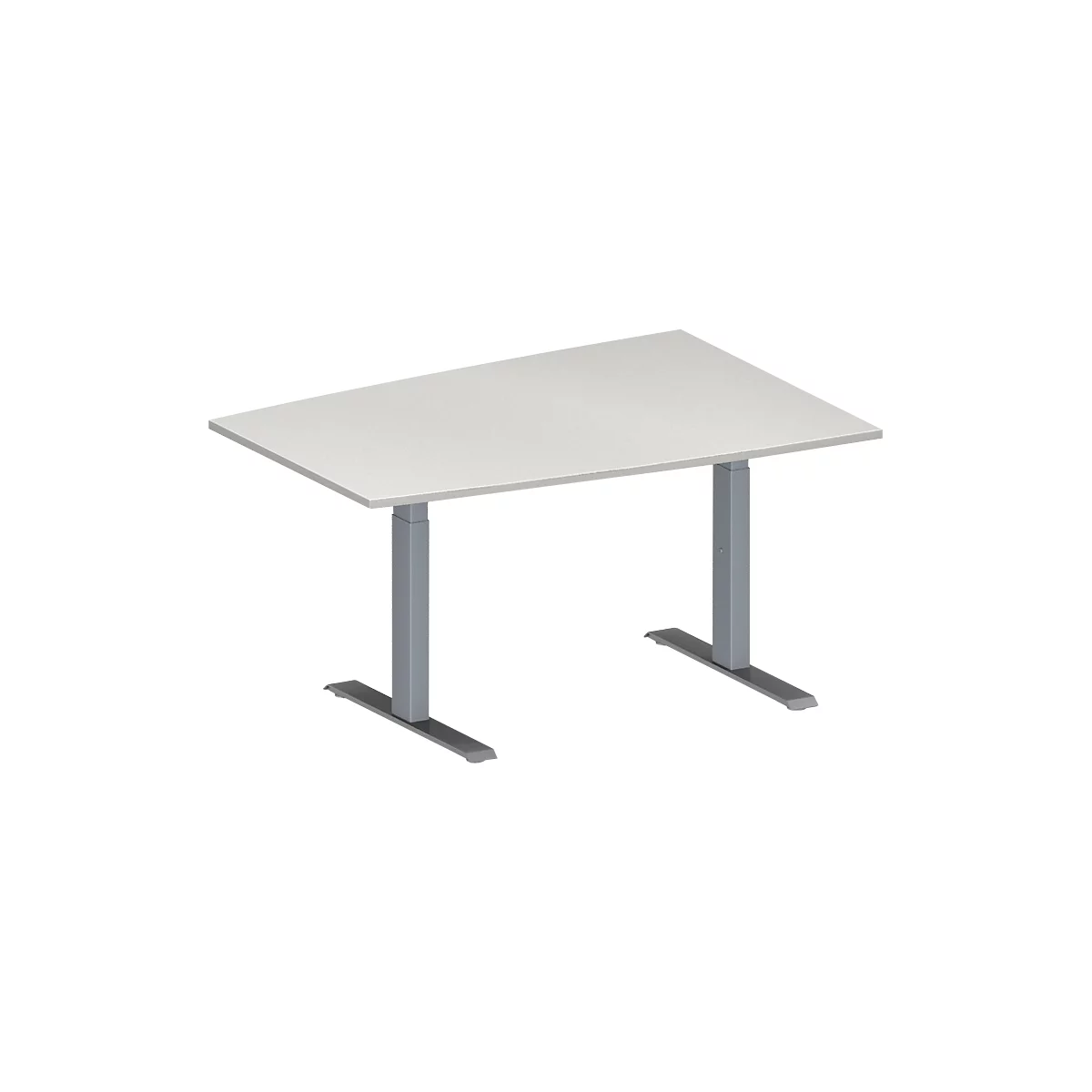 Schäfer Shop Genius Mesa de reuniones MODENA FLEX, ajustable en altura, forma de tonel, pata en T de tubo rectangular, An 1400 x P 1000 mm, gris luminoso