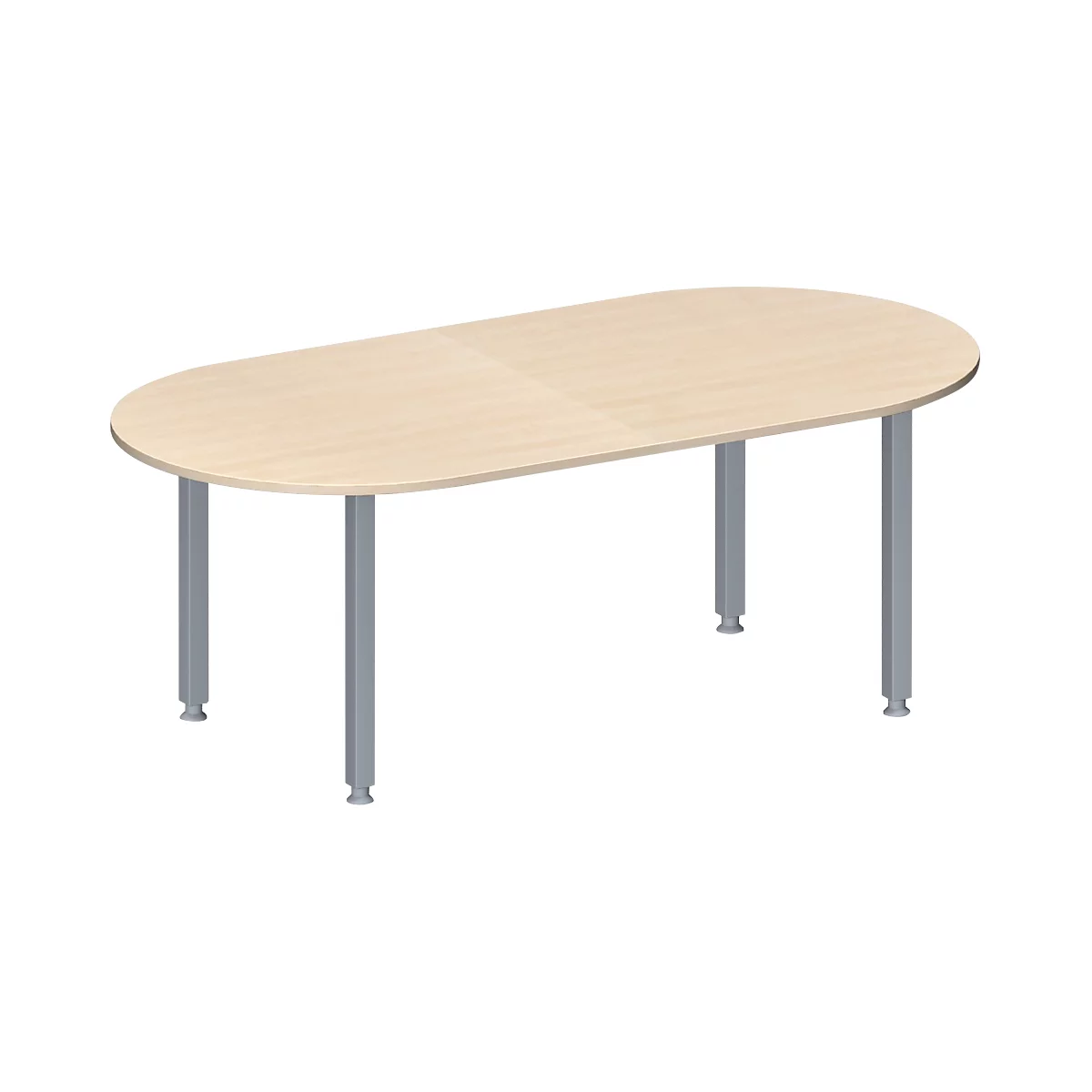 Schäfer Shop Genius Mesa de reuniones MODENA FLEX, ajustable en altura, forma ovalada, 4 patas de tubo cuadrado, An 2000 x P 1000 mm, sin cuadro de conexión, acabado en arce