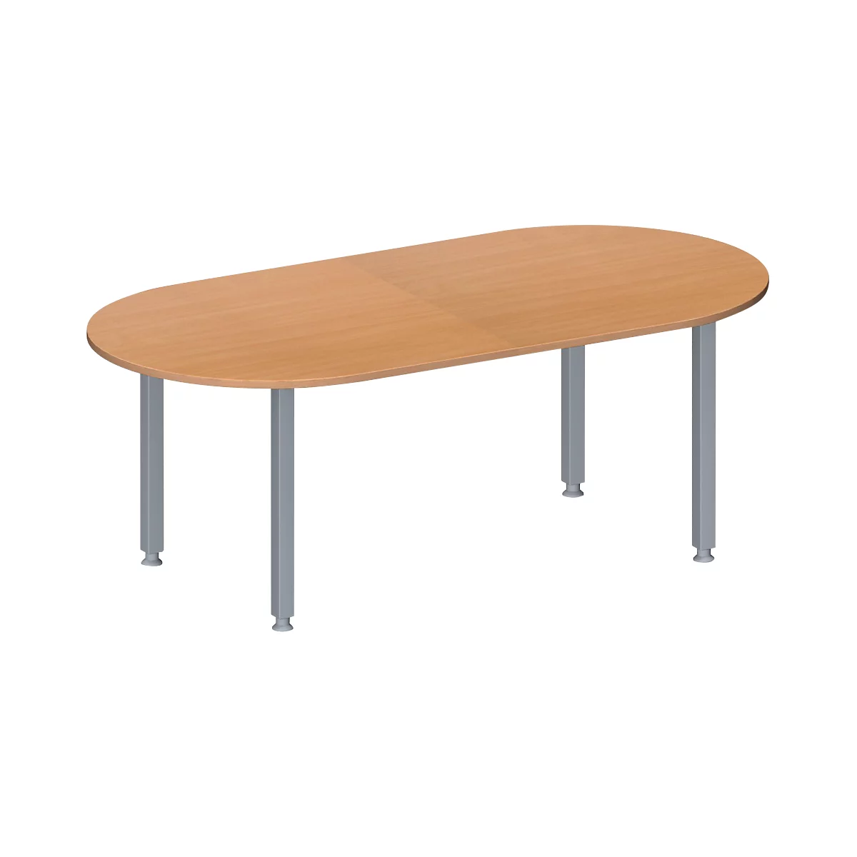 Schäfer Shop Genius Mesa de reuniones MODENA FLEX, ajustable en altura, forma ovalada, 4 patas de tubo cuadrado, An 2000 x P 1000 mm, sin cuadro de conexión, acabado en haya