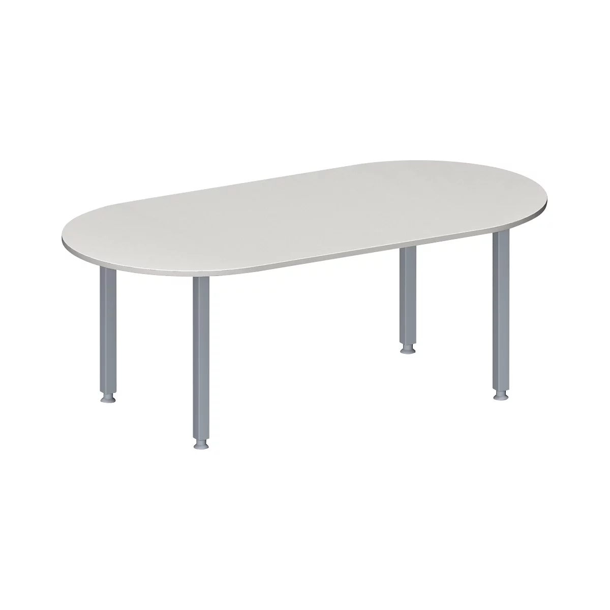 Schäfer Shop Genius Mesa de reuniones MODENA FLEX, ajustable en altura, forma ovalada, 4 patas de tubo cuadrado, An 2000 x P 1000 mm, sin cuadro de conexión, gris luminoso