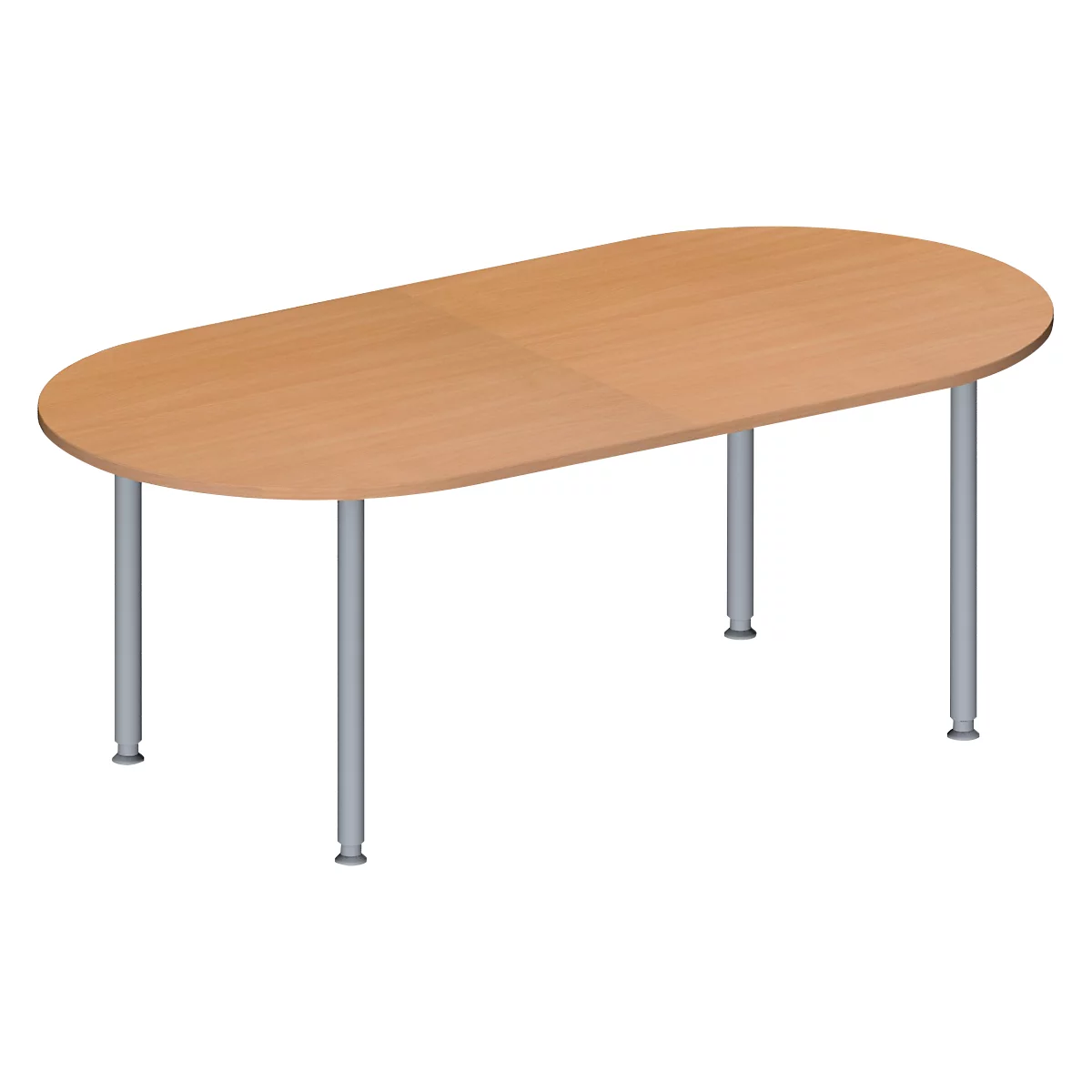 Schäfer Shop Genius Mesa de reuniones MODENA FLEX, ajustable en altura, forma ovalada, 4 patas de tubo redondo, 2000 x 1000 mm, acabado en haya