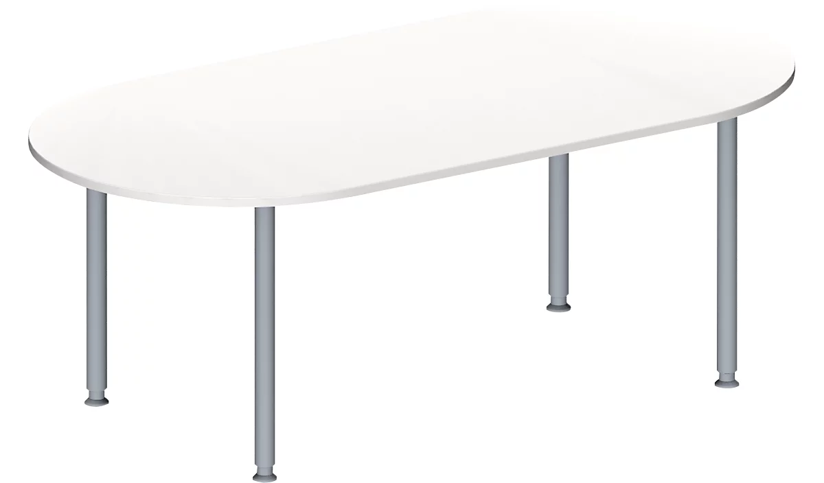 Schäfer Shop Genius Mesa de reuniones MODENA FLEX, ajustable en altura, forma ovalada, 4 patas de tubo redondo, 2000 x 1000 mm, blanco