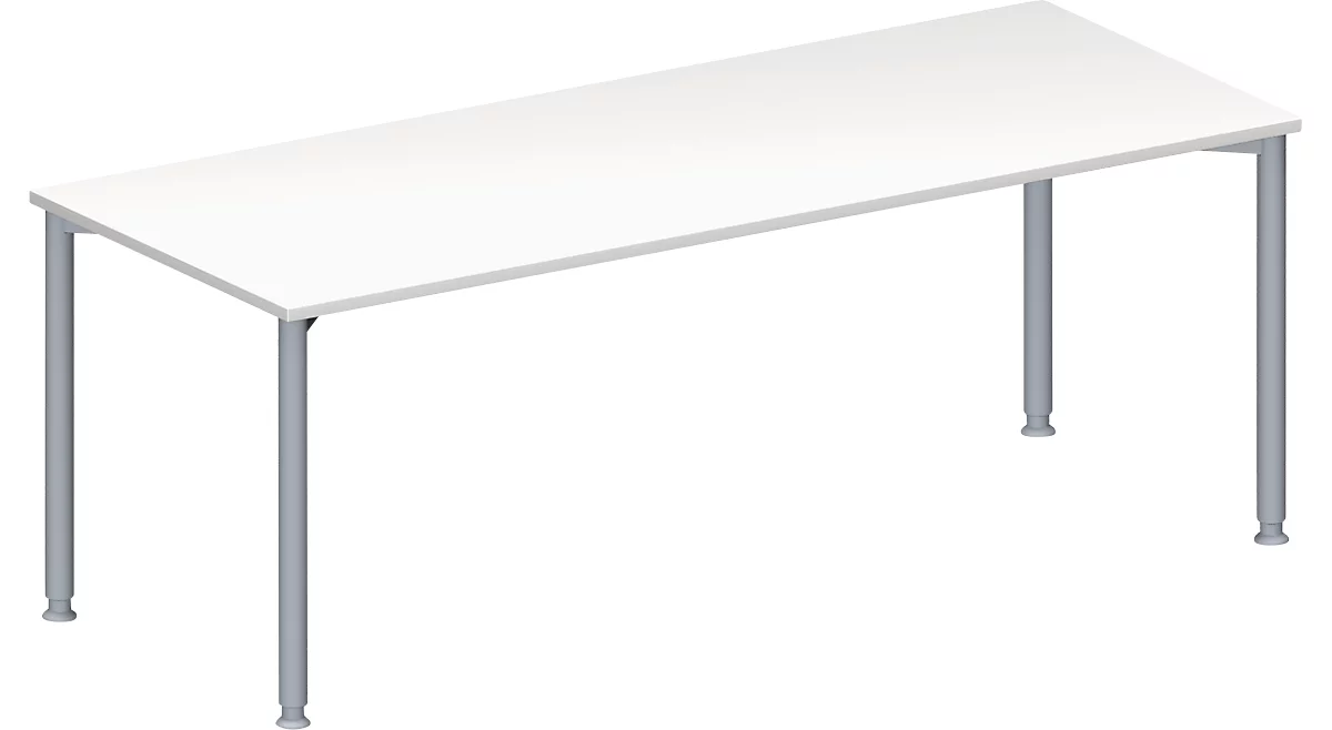 Schäfer Shop Genius Mesa de reuniones MODENA FLEX, ajustable en altura, forma rectangular, 4 patas de tubo redondo, An 2000 x P 800 mm, blanco