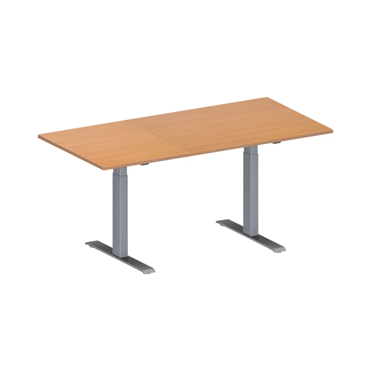 Schäfer Shop Genius Mesa de reuniones MODENA FLEX, ajustable en altura, forma rectangular, pata en T de tubo rectangular, An 1600 x P 800 mm, acabado en haya