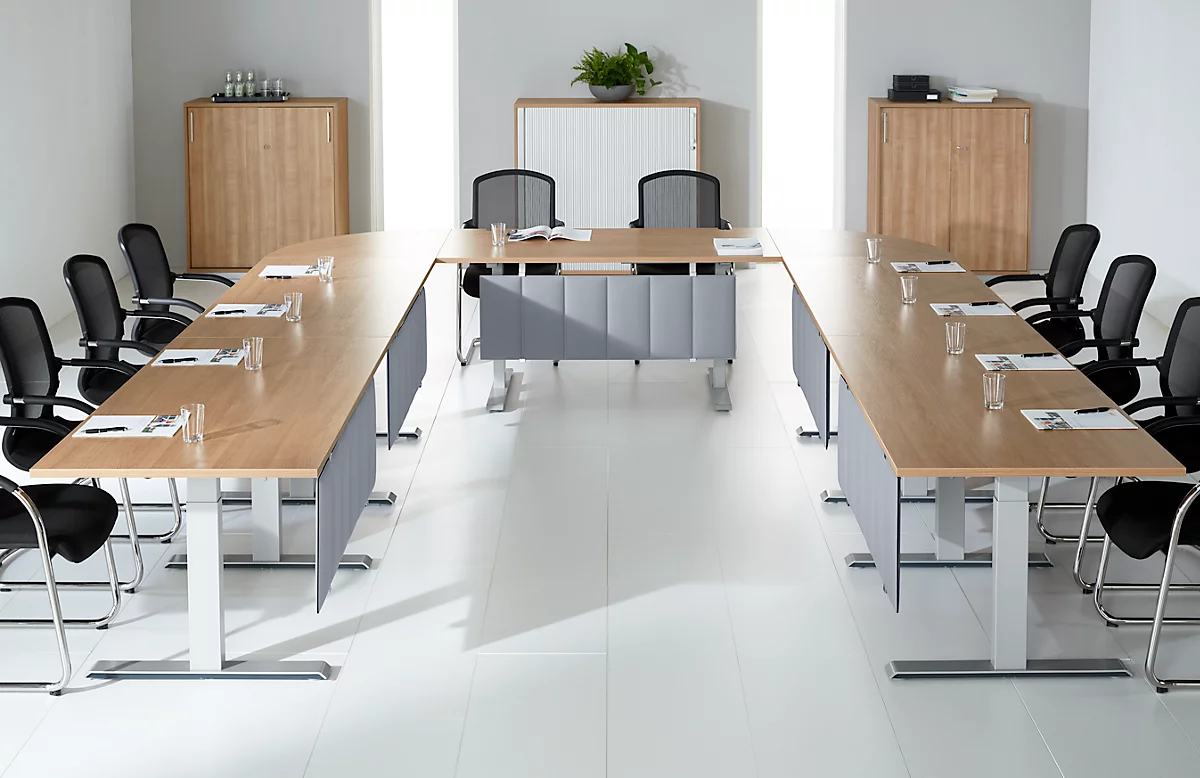Schäfer Shop Genius Mesa de reuniones MODENA FLEX, ajustable en altura, forma rectangular, pata en T de tubo rectangular, An 1600 x P 800 mm, blanco