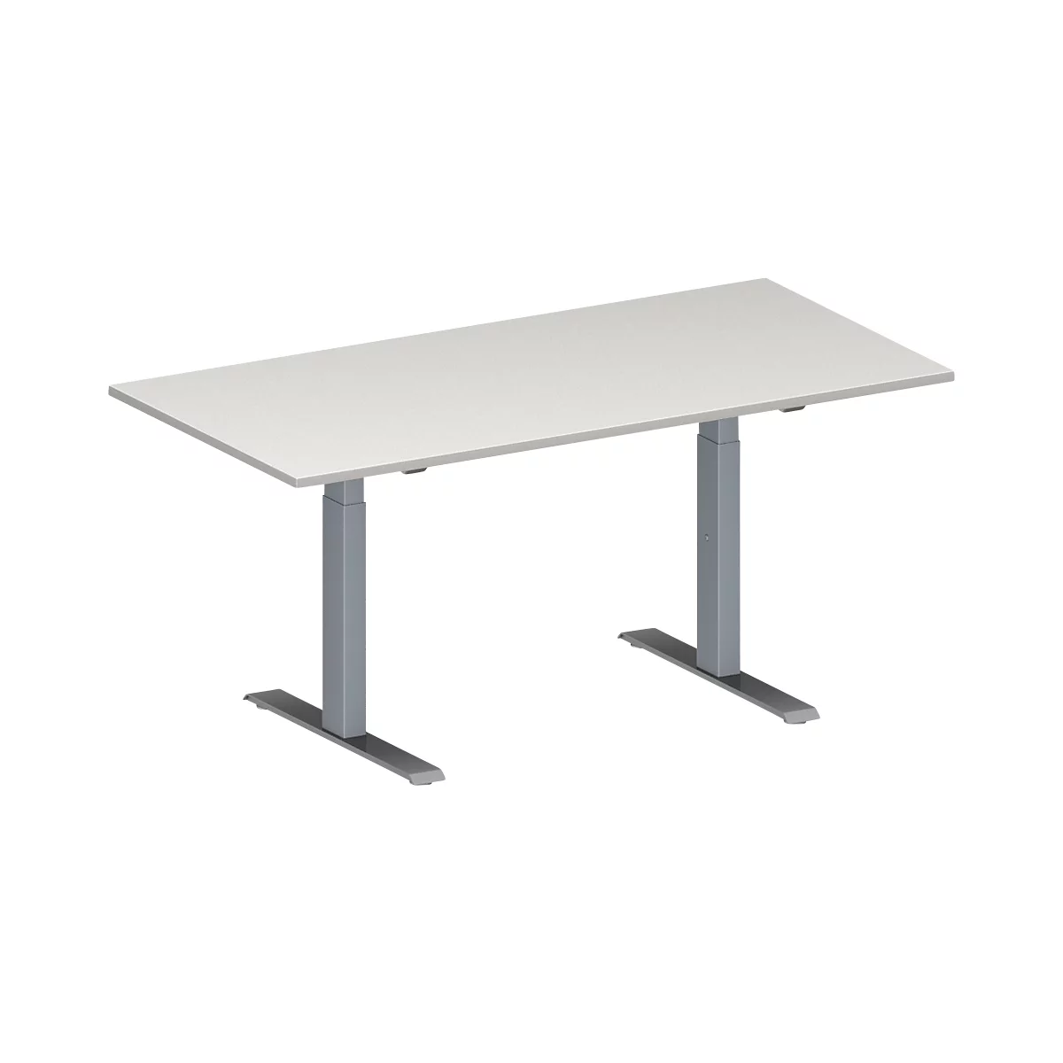 Schäfer Shop Genius Mesa de reuniones MODENA FLEX, ajustable en altura, forma rectangular, pata en T de tubo rectangular, An 1600 x P 800 mm, gris luminoso