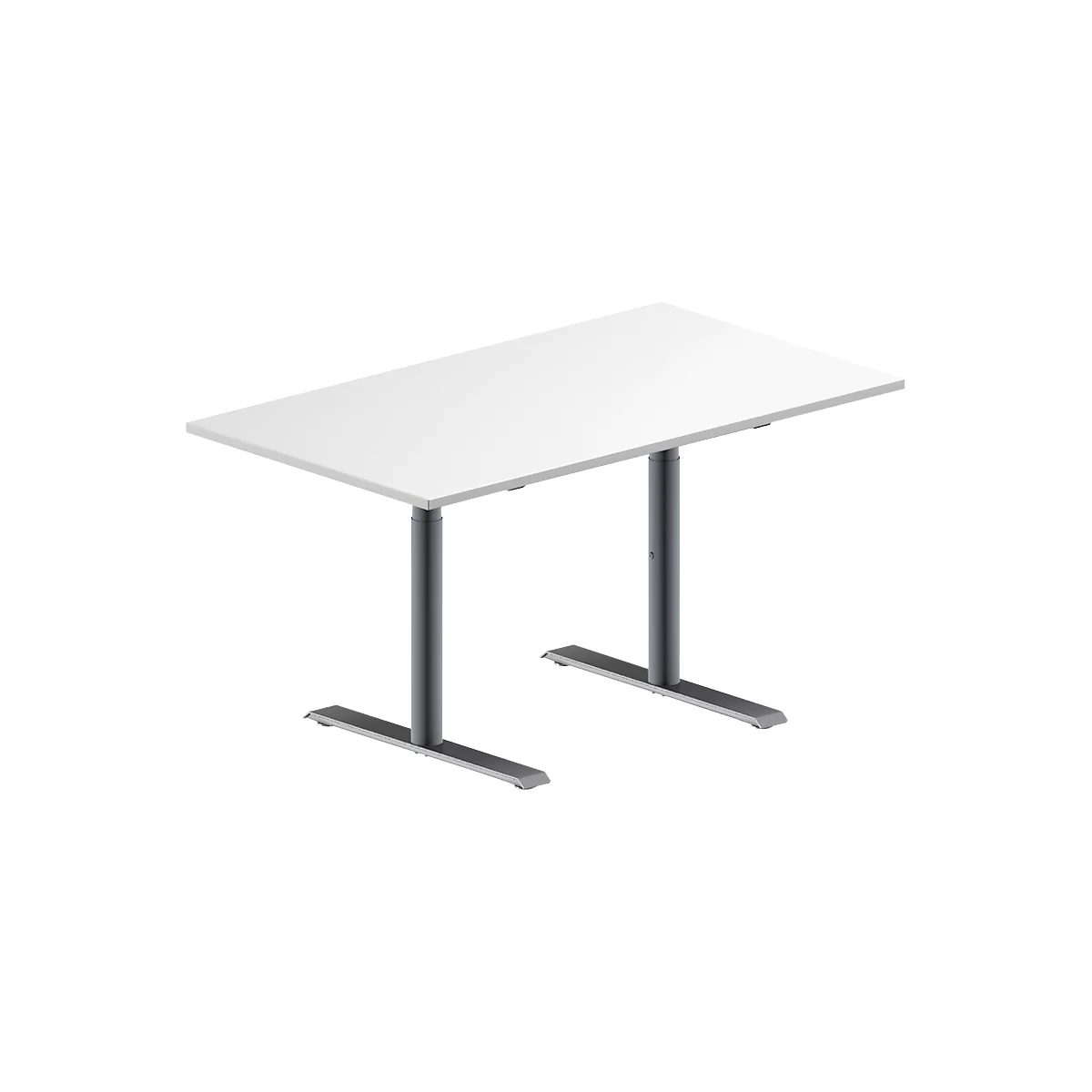 Schäfer Shop Genius Mesa de reuniones MODENA FLEX, ajustable en altura, forma rectangular, pata en T de tubo redondo, An 1400 x P 800 mm, blanco