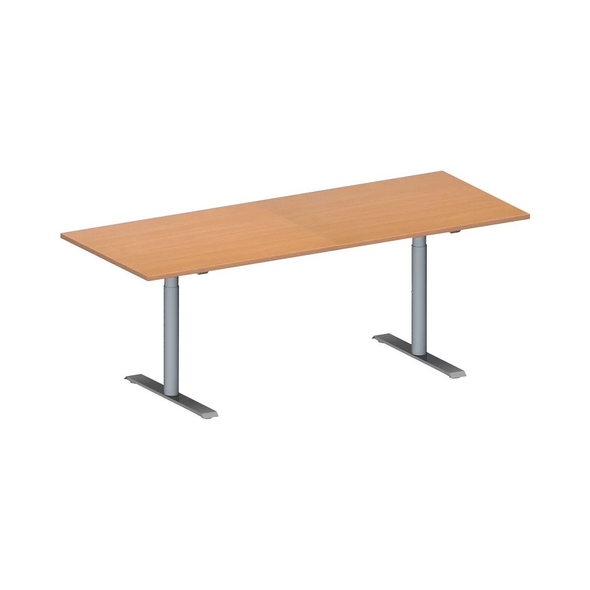 Schäfer Shop Genius Mesa de reuniones MODENA FLEX, ajustable en altura, forma rectangular, pata en T tubo redondo, An 2000 x P 800 mm, acabado en haya