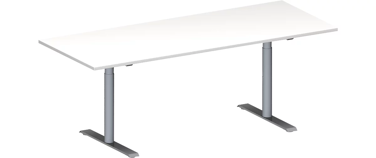 Schäfer Shop Genius Mesa de reuniones MODENA FLEX, ajustable en altura, forma rectangular, pata en T tubo redondo, An 2000 x P 800 mm, blanco