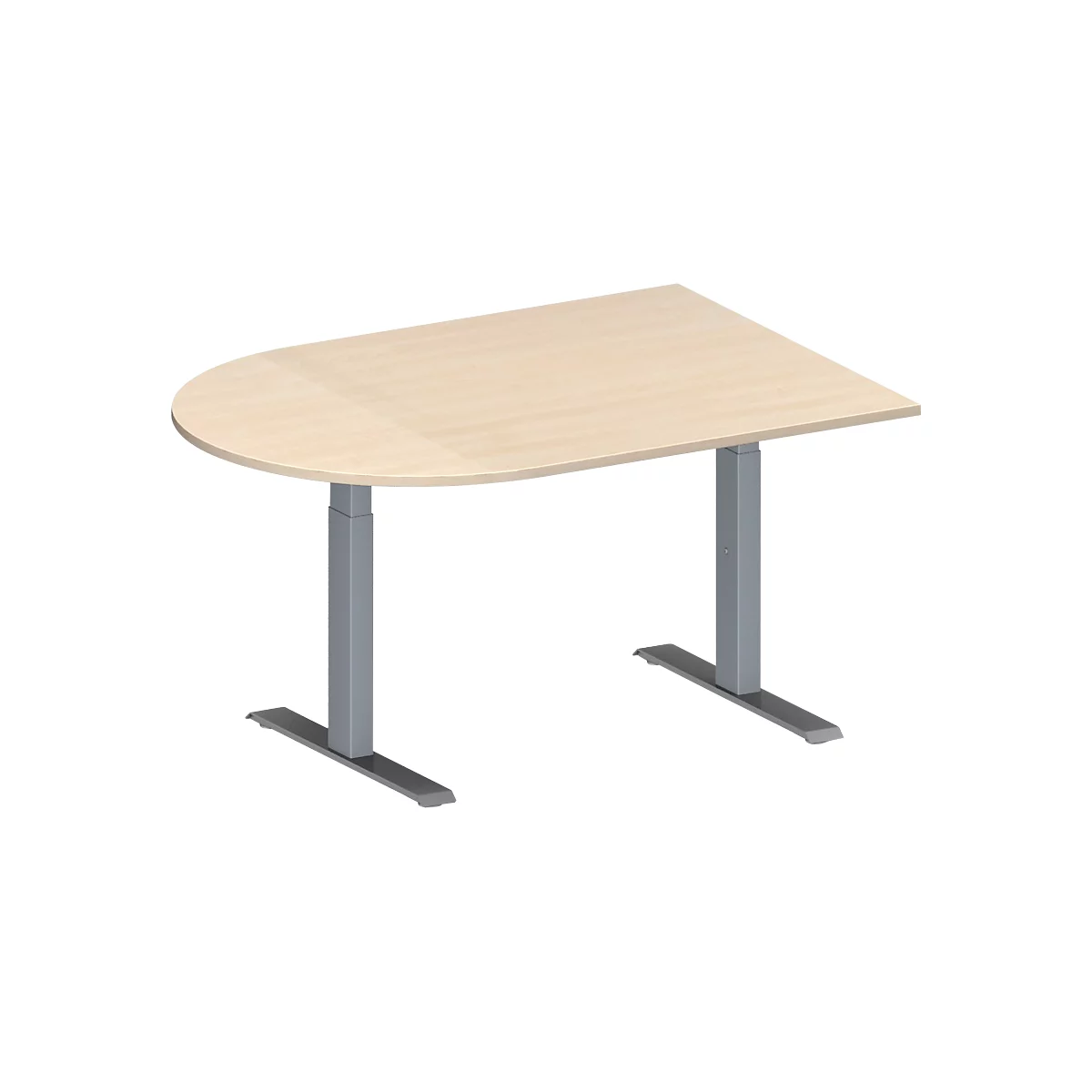 Schäfer Shop Genius Mesa de reuniones MODENA FLEX, ajustable en altura, forma semicircular, pata en T de tubo rectangular, An 1400 x P 1000 mm, acabado en arce