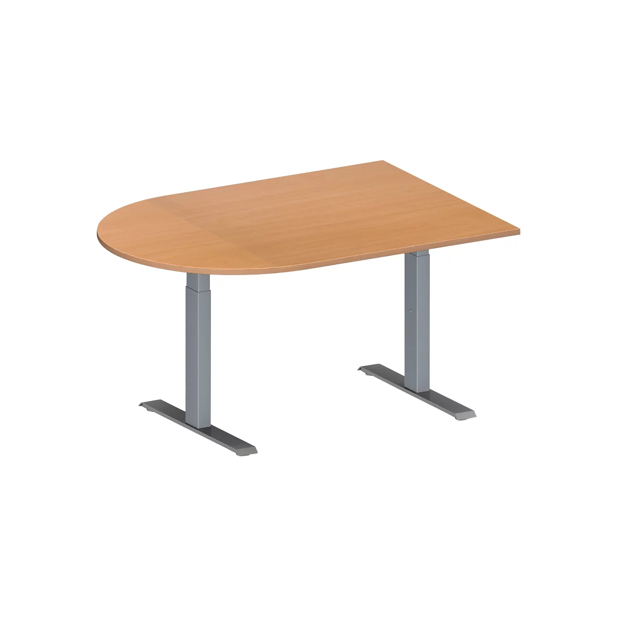 Schäfer Shop Genius Mesa de reuniones MODENA FLEX, ajustable en altura, forma semicircular, pata en T de tubo rectangular, An 1400 x P 1000 mm, acabado en haya