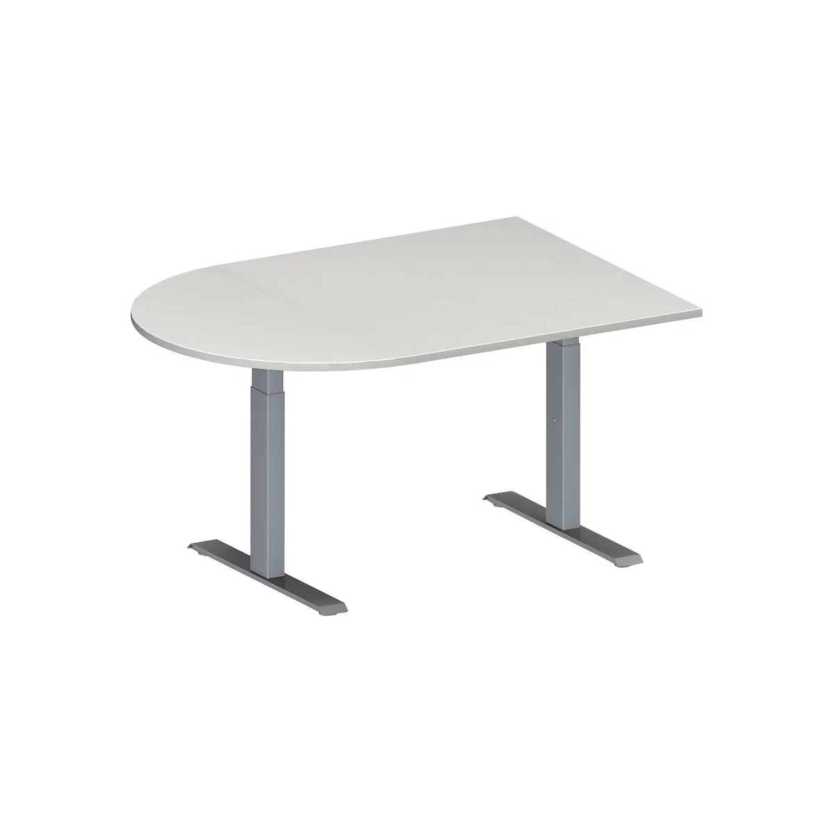 Schäfer Shop Genius Mesa de reuniones MODENA FLEX, ajustable en altura, forma semicircular, pata en T de tubo rectangular, An 1400 x P 1000 mm, gris luminoso