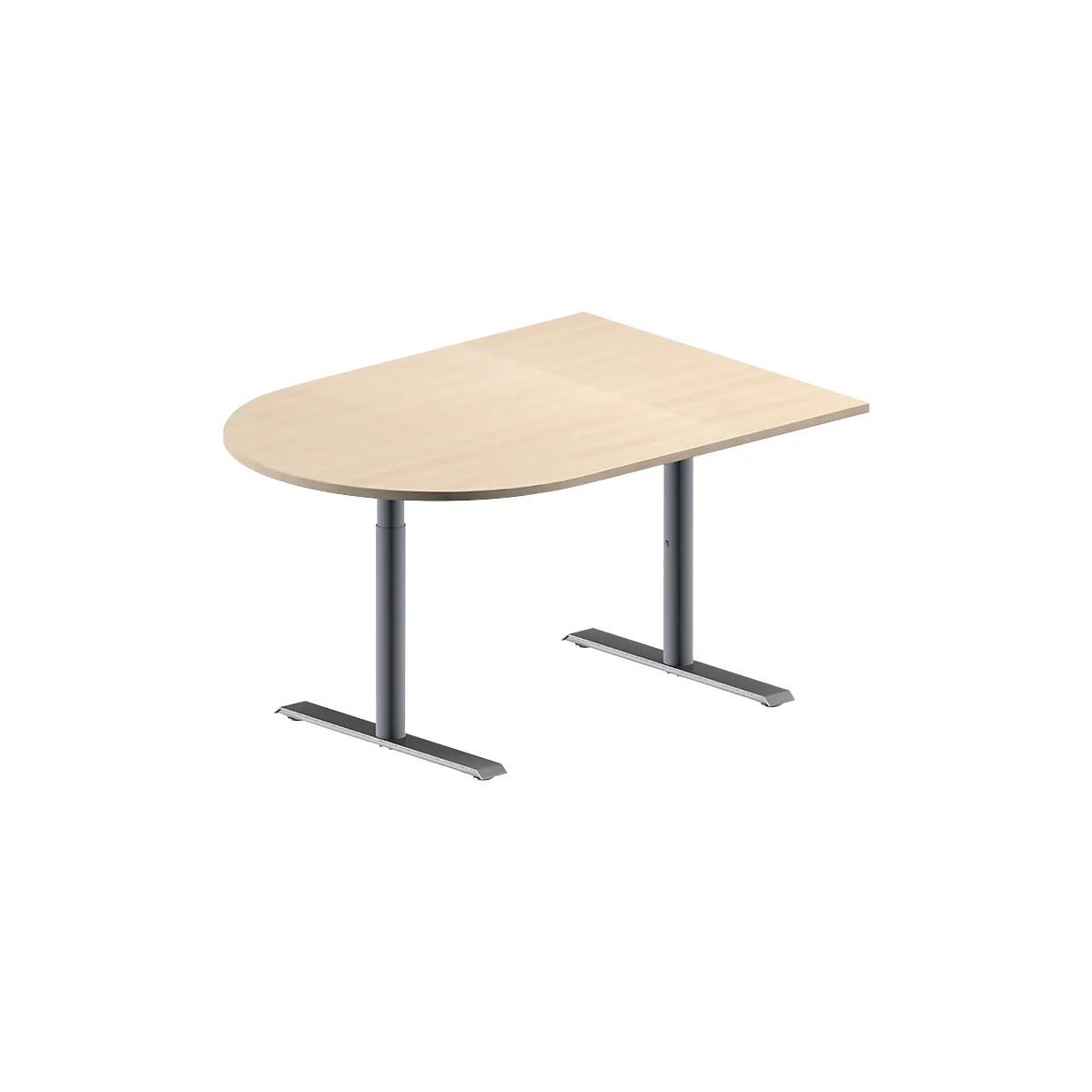 Schäfer Shop Genius Mesa de reuniones MODENA FLEX, ajustable en altura, forma semicircular, pata en T de tubo redondo, An 1400 x P 1000 mm, acabado en arce