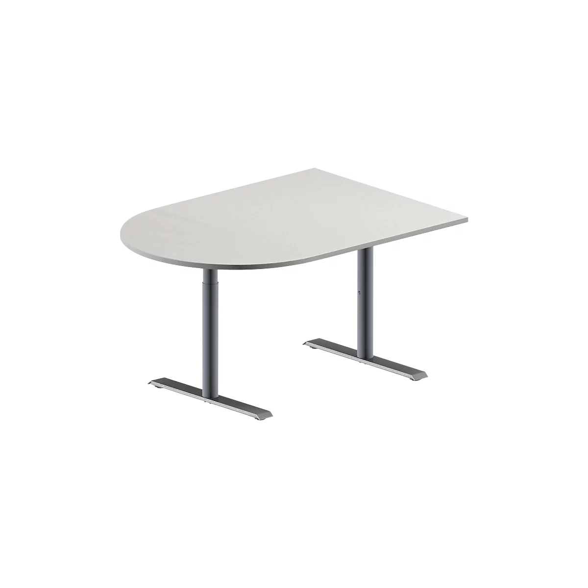 Schäfer Shop Genius Mesa de reuniones MODENA FLEX, ajustable en altura, forma semicircular, pata en T de tubo redondo, An 1400 x P 1000 mm, gris luminoso