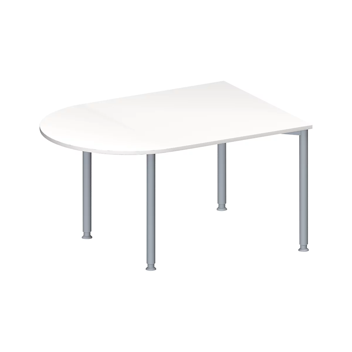 Schäfer Shop Genius Mesa de reuniones MODENA FLEX, ajustable en altura, forma semiovalada, 4 patas de tubo redondo, An 1400 x P 1000 mm, blanco