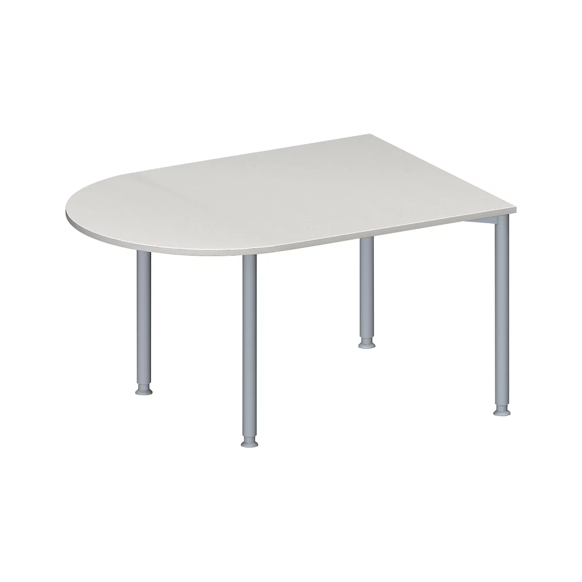 Schäfer Shop Genius Mesa de reuniones MODENA FLEX, ajustable en altura, forma semiovalada, 4 patas de tubo redondo, An 1400 x P 1000 mm, gris luminoso