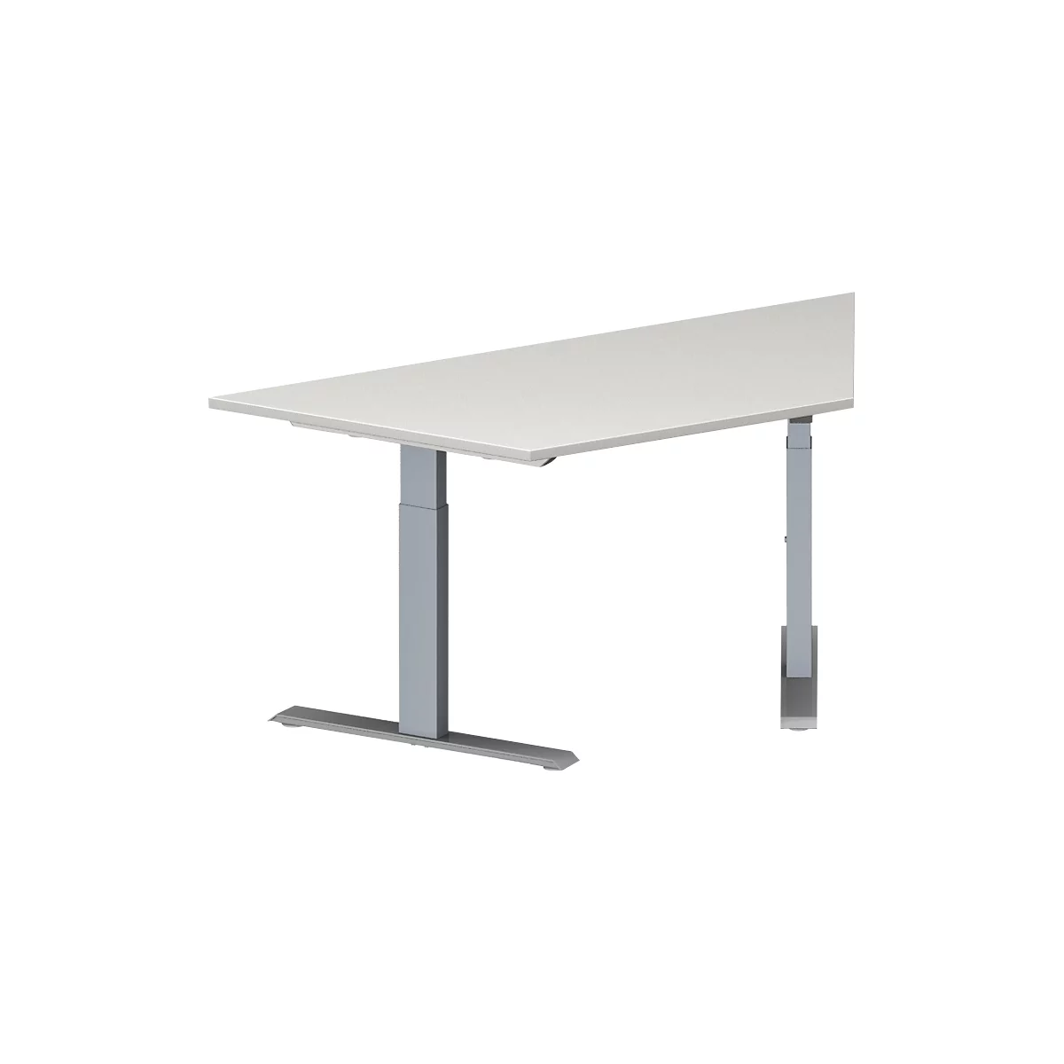 Schäfer Shop Genius Mesa de reuniones MODENA FLEX, ajustable en altura, forma trapecial, pata en T, An 1600 x P 800 x Al 650-850 mm, gris luminoso